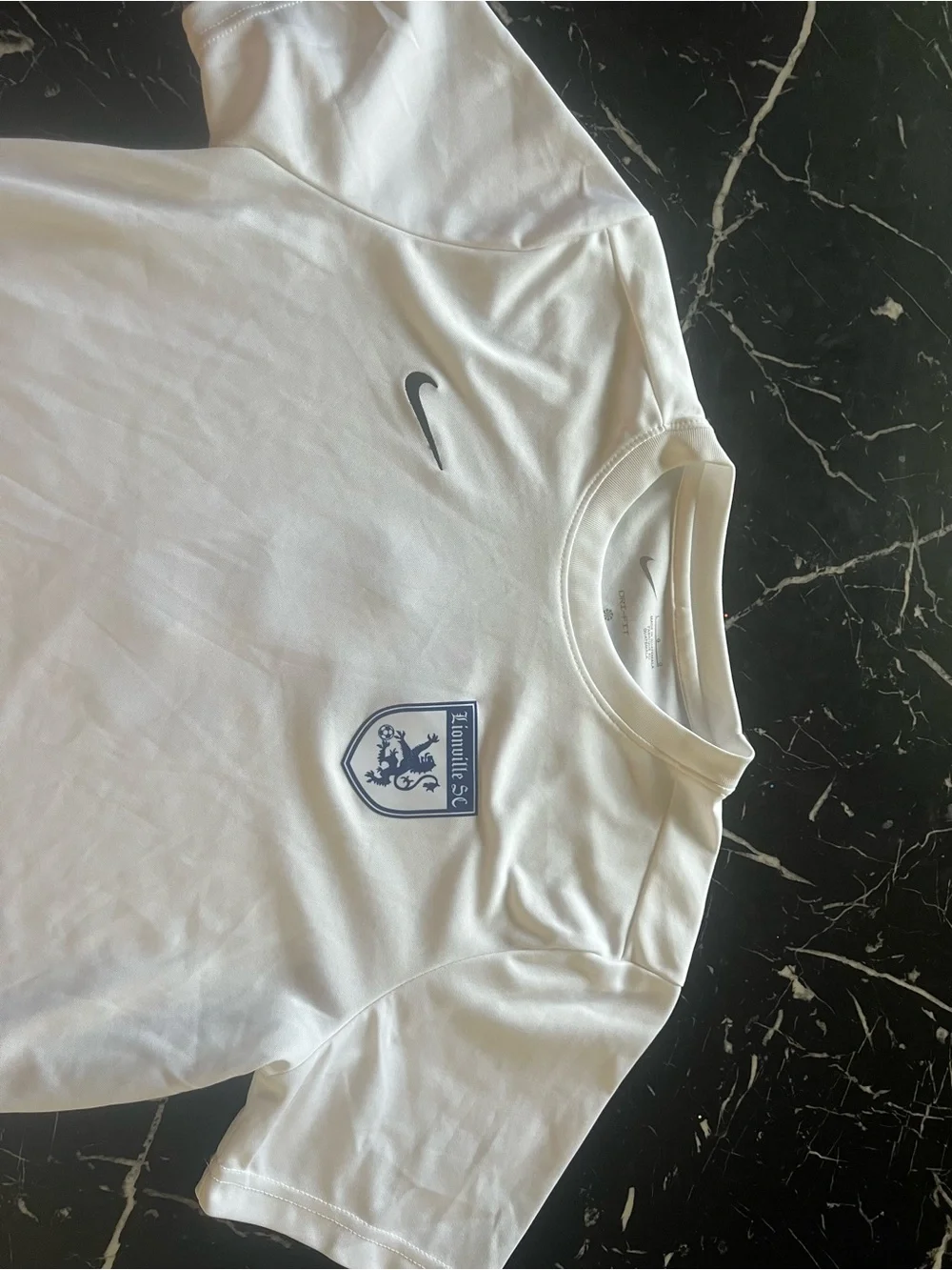 Nike White Kids Short-Sleeve Soccer Jersey with Blue Crest
